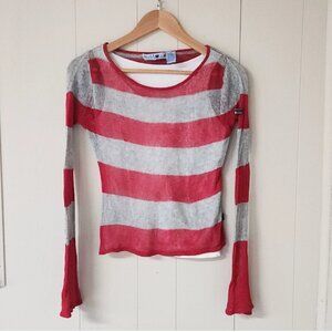 Mudd Striped Sheer Knit Mesh Sweater Top Layered 90s Y2K Grunge Indie Retro New